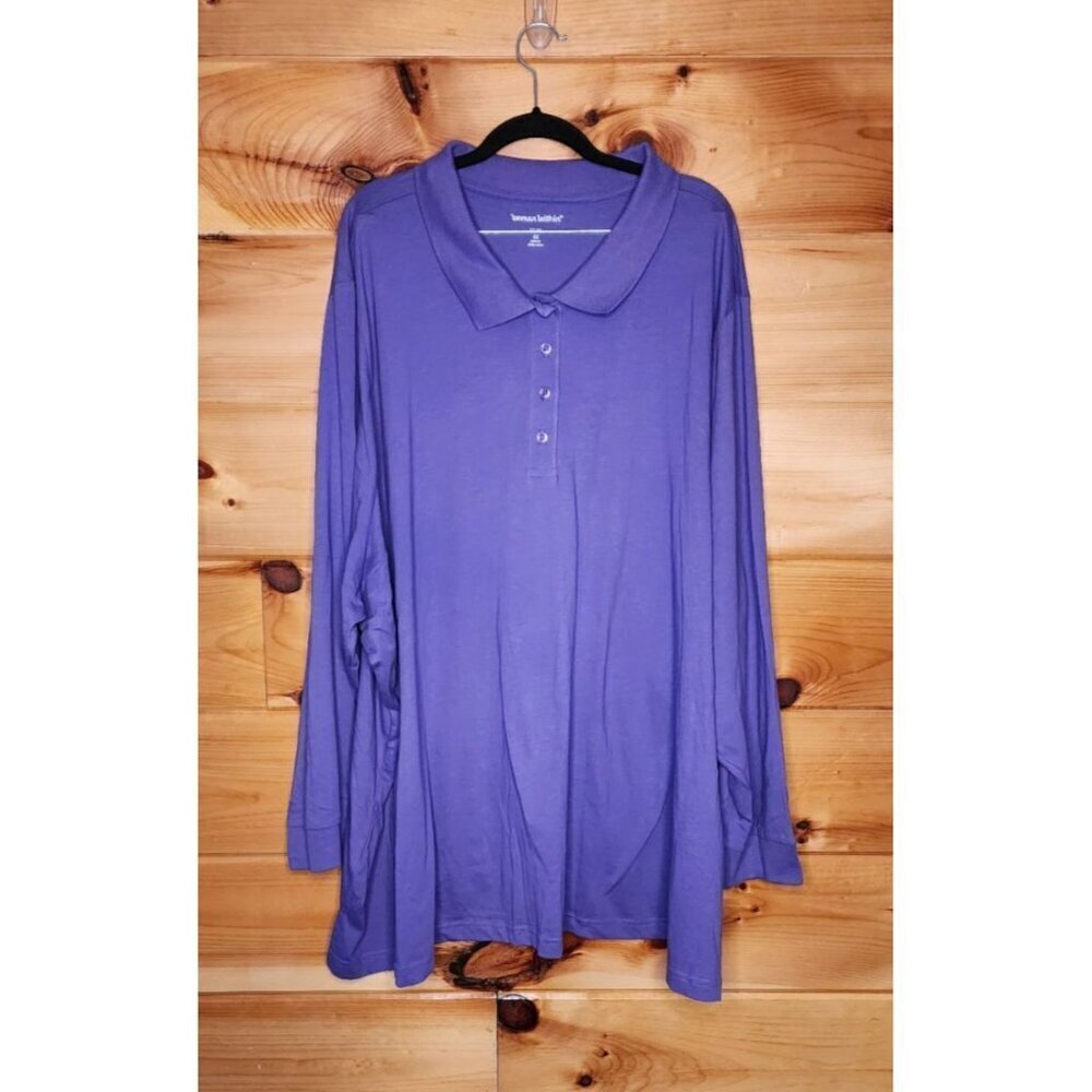 Woman Within Plus Size 6X Purple Cotton Blend Long Sleeve Polo